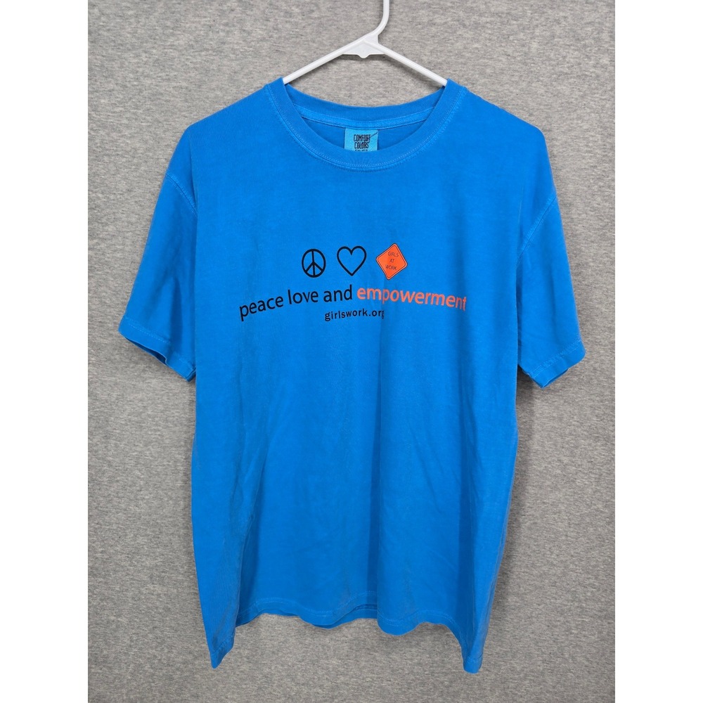 Comfort Colors Girls At Work Peace Love Empowerment Blue Graphic T-Shirt Medium